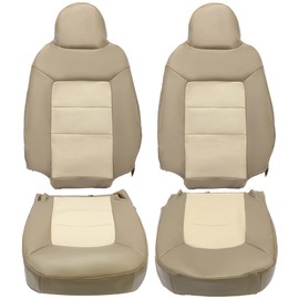 KUAFU Seat Cover Synthetic Leather Compatible with 2003-2006 Ford Expedition Eddie Bauer 4x4, 2WD, 4.6L, 5.4L - Perforated Tan(Driver & Passenger Full Set) 2 Packages