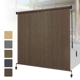 Shade&Beyond Outdoor Roller Shades with Splicing Design, 8' W x 8' H Cordless Patio Roll Up Blinds, Exterior Shade Cloth Roll for Porch, Gazebo, Pergola, Balcony, Mocha