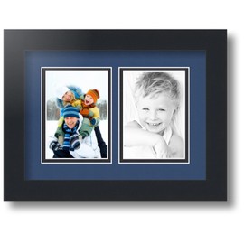 ArtToFrames Collage Photo Frame Double Mat with 2-3.5x5 inch Openings with Black Frame and Delft Blue Top Mat