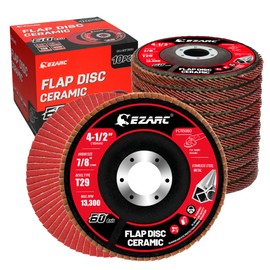 EZARC Ceramic Flap Discs 60 Grit, 4 1/2 x 7/8-Inch Flap Sanding Disc, Type 29 Ceramic Grinding Wheel for Stainless Steel, Non-Ferrous Metal, Cast Iron, Sheet Metal, 10 Pack