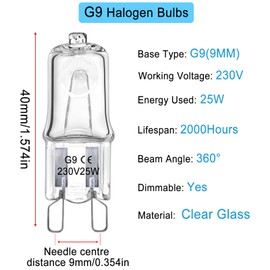 LedWekei G9 Halogen Bulbs 220V 25W 2 Pin Clear Capsule Lamp Dimmable 2700K Warm White Bulbs (Pack of 12)