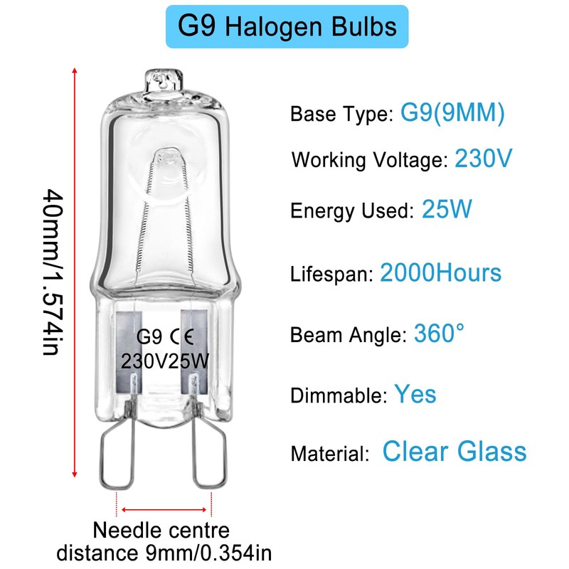 LedWekei G9 Halogen Bulbs 220V 25W 2 Pin Clear Capsule