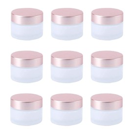 Healthcom 10 tarros vacíos de 15 gramos/15 ml, botellas de cristal esmerilado transparente con tapas de oro rosa, recipiente cosmético de cristal recargable, tarro de crema para ojos, loción facial, sombra de ojos, bálsamos labiales