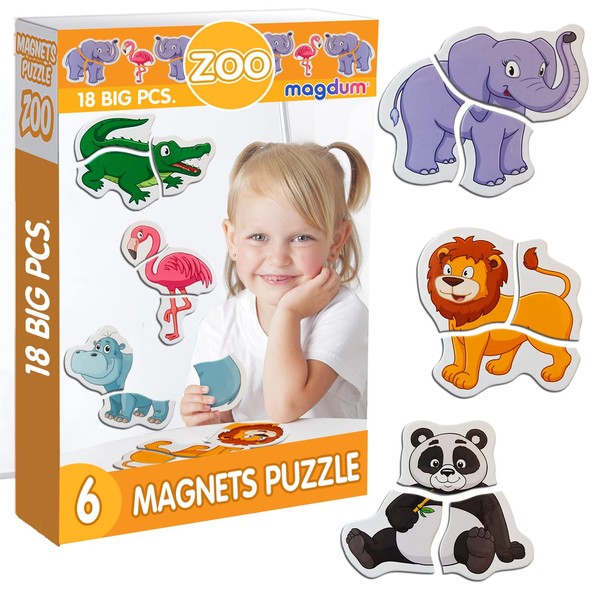 magdum Children's Magnetic Puzzle Zoo Animals – 6 Large Magnetic Animals – Children's Fridge Magnet – Animal Puzzle – Children's Puzzle – Baby Puzzle – 3 Year Old Puzzle – Magnet Puzzle – 6 Year Old