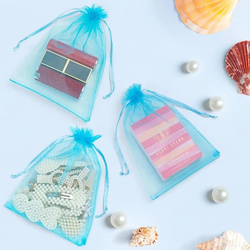 100pcs Azul Bolsas Lote De Bolsa Regalo De Organza 10*15cm