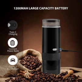 Portable Espresso Machine, Travel Coffee Maker Compatible with K Cup Capsules & Ground Coffee, 1200mah Battery, Handheld Single Serve Coffee Machine for Camping RV Hiking Office