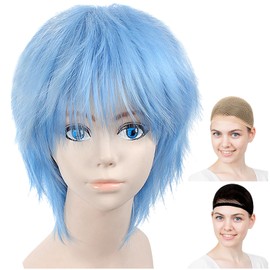CaseEden 6052 Premium Short Short Wolf Cut Cosplay Wig Light Blue Light Blue