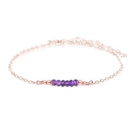 Tiny Sparkling Amethyst Faceted Bead Bar Bracelet in 14k Rose Gold Fill