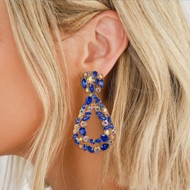 EVER FAITH Geometric Oval Raised Earrings, Vintage Statement Drop Dangle Earrings for Women Girls Red, Base Metal, No Gemstone