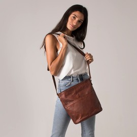 LEABAGS Women's Leather Handbag, Premium Genuine Leather Shoulder Bag, Women's Shoulder Bag, Women's Bag, Carry Bag for Work, University, School, Leisure, Size L (31 x 29 x 6 cm), Vintage Cognac,