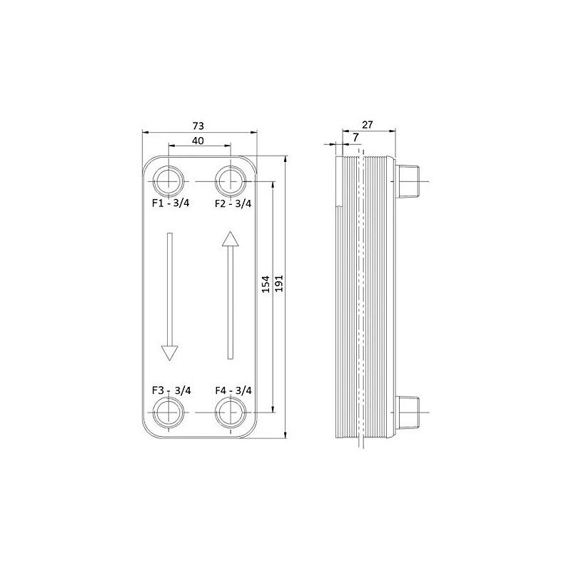 Stainless Steel Plate Heat Exchanger B3-12-12 with 4 x 3/4