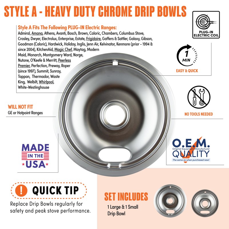 Range Kleen 12782XCD5 Style A Chrome Drip Pans, 6" and