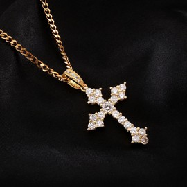 charlinliol 18k Gold Plated Necklace Iced Out Cubic Zirconia Cross Pendant Hip Hop Jewelry Chain For Men And Women