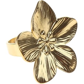 Vintage Flower Lovely Adjustable ring Fashion Simple Stainless Steel Open ring Statement Jewelry for Womens (Golden, Adjustable)