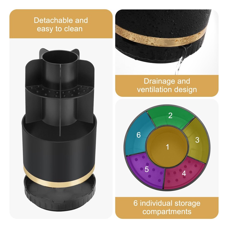 GFWARE Bathroom Organizer Countertop - Rotating Black Toothbrush Holder for