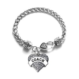 Inspired Silver - Coach - White and Black - Silver Braided Bracelet for Women - Pave Heart Charm Bracelet Jewelry Gift with Cubic Zirconia - Women's Charm Bracelet with Lobster Claw Clasp