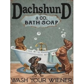 5D DIY Diamond Painting for Adult,Dachshund Bath Wash Your Paw Soap Dots Arts Crafts Set for Adult Children Diamond Painting with Gem Room Decor 12x16 Inch