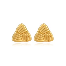 Triangle Knot Gold Earrings for Women, 18K Gold Plated Stainless steel Waterproof Chunky Stud Earrings, Bold Vintage Chunky Jewelry for Women