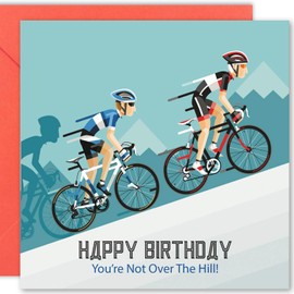 Cult Kitty Birthday Cards Women - Cycling Over Hill - Birthday Card Men, Dad Birthday Card, Funny Birthday Cards for Men, Happy Birthday Card Dad
