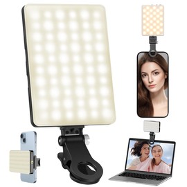 Portable Selfie Light Flash, Rechargable 60LED Phone Light with Clip & Double 1/4" Screw Hole,2500k-9000K Dimmable Camera Light for Phone/Laptop/Tablet/Camera, for Selfie/Video Conference, Black