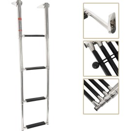 Amarine Made Boat Ladder 4 Step Telescoping Swim Marine Ladder Stainless Steel with Handle