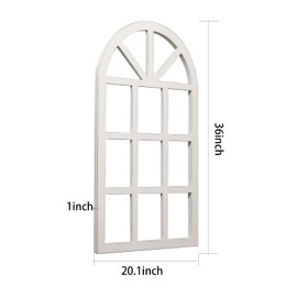 Sintosin Farmhouse Window Frame Wall Decor Living Room 36" x 20", Hanging Distressed White Rustic Arched Window Frame for Christmas, Wooden Cathedral Window Frames for Wall Decor