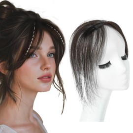 viviaBella Clip in Baby Hair Bangs 100% Hand Made Human Hair Natural Forehead Hairline Clip in Hair Extensions No Trace Patch Hairline for Women (Dark Brown, 1"X5.3", 10")