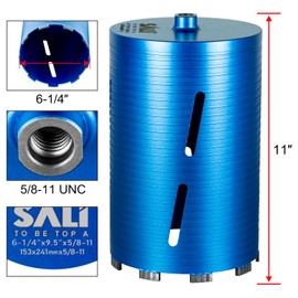 SALI Diamond Core Drill Bits 6 1/4" Diameter 10"/254mm Drilling Depth 5/8-11" Thread Core Bit Turbo Laser-Welded Segments for Cured Concrete with Brick, Block, Masonry, with Two Adapters