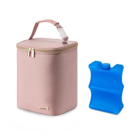 BABEYER Breast Milk Cooler Bag with Ice Pack Fits 4 Baby Bottles Up to 9 Ounce, Baby Bottle Bag for Nursing Mom Daycare, Pink