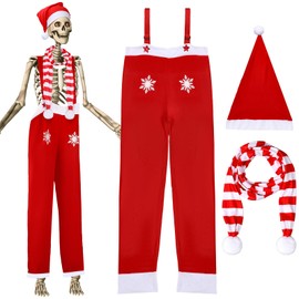 Hollowfly 3 Pcs 12 ft Skeleton Christmas Costume Set Giant Clothes Outfit Accessories Includes Santa Hat, Trousers, and Scarf for Festival Holiday Garden Outdoor Decoration, Skeleton Not Included