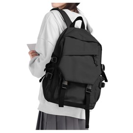 FYMOHIEE Men's Rucksack, Large Capacity, Casual, Unisex, 15.6 Inch Computer Storage, Waterproof, Campus, Bag, Lightweight, Korean School Backpack, Men's, Girls, School, Work, Travel, Backpack, Black