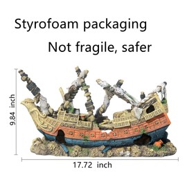 RVQIGYP Large Fish Tank Decoration Treasure Hunting Pirate Ship, Aquarium Decoration Large Pirate Ship, Suitable for Fish Tanks Above 30 inches