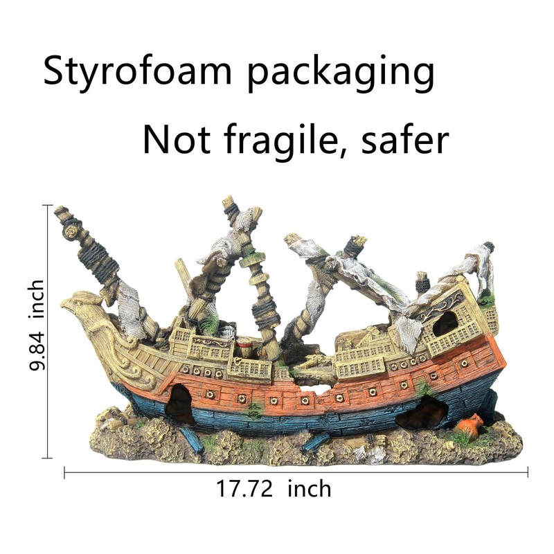RVQIGYP Large Fish Tank Decoration Treasure Hunting Pirate Ship, Aquarium