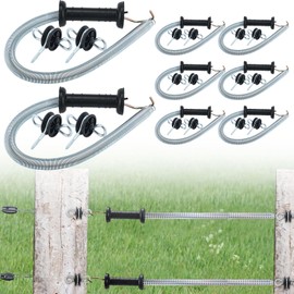 Hicarer 2 Set Electric Fence Spring Gate Handles Kit, Fence Handles with Spring, Corner End Screw-in Ring Insulators, 16 Feet Retractable Electric Gate, Black