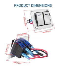 Waterproof Toggle Switch Panel 2 Gang Aluminum Rocker Switch Panel 12V/24V On-Off 3 Pin Switch Panel Blue LED Light Pre-Wired Switch Panel for Marine Boat Automotive Car RV Truck Jeeps UTV Vehicles