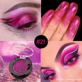 Purple Glitter Eyeshadow, Highly Pigmented Sparkly Metallic Bright Chrome Eye Shadow for Gothic Smoky Look, Long Last Holographic Rose Violet Shimmer Eye Shadow for Women and Girls, Vegan, Talc Free