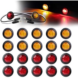 20 Pcs of 3/4" Bullet 10 Red + 10 Amber Side Marker Lights 3 LED with Connector Plugs for Trailer Truck 12V DC