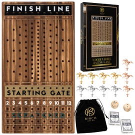 Horse Race Board Game Racing Game - Solid Wood Race Game Board with Dice, 2 Playing Card Decks, and Suede Carry Bag - Large 21 x 12 inch Horse Racing Board Game with 11 Premium Metal Horses