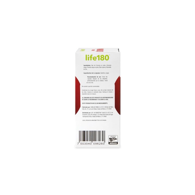 Life180 Cápsulas Cúrcuma Pimienta Negra y Zinc