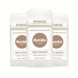 HUMBLE SIMPLE AND TRUE. HUMBLE BRANDS Aluminum-Free Deodorant, Vegan and Cruelty- free, Formulated for Sensitive Skin, Simply Unscented, 2.5 Ounce (Pack of 3)