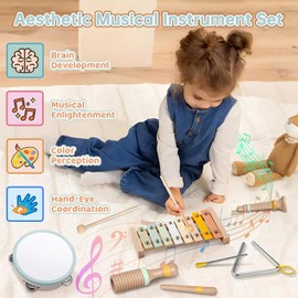 Baby Musical Instruments, Montessori Wooden Toys for Toddlers, Neutral Colors Percussion Instruments, Modern Boho Xylophone for Kids, Preschool Educational Baby Musical Toys