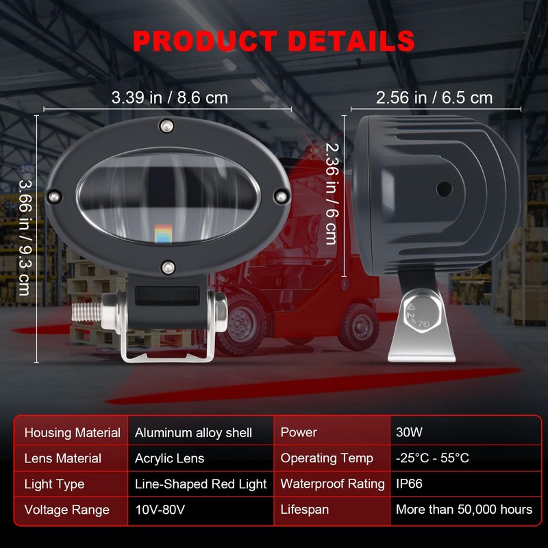 eTzone LED Forklift Safety Light Red 2 Pack, Straight Line