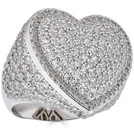 Solid 925 Sterling Silver - Heart Shaped - Large Hip Hop Iced Ring - Fully Flooded Out Man Made Diamonds - Sizes 7-13 (8)