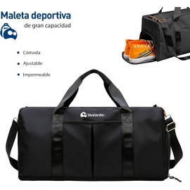 Bluelander Maleta Deportiva de Mano para Gimnasio, Compartimento para Zapatos, Bolso de Viaje, Impermeable, Resistente, Correa Ajustable Perfecta Gimnasio, Natación y Viaje (Negro Brillante)