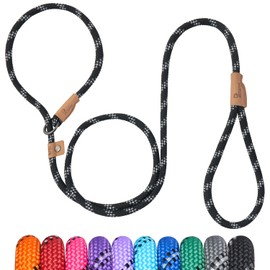 Petarea 5 FT Slip Lead Dog Leash, Heavy Duty Rope Leash for Small Medium Large Dogs, No Pull Training Lead with Reflective Thread, Strong Comfortable Loop Leash (Black Stripe, Medium(3/8"))