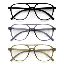 DXYXYO 3 Pack Aviator Reading Glasses for Women Men, Classic Pilot Blue Light Blocking Readers, 1.0 Black+Blue+Green