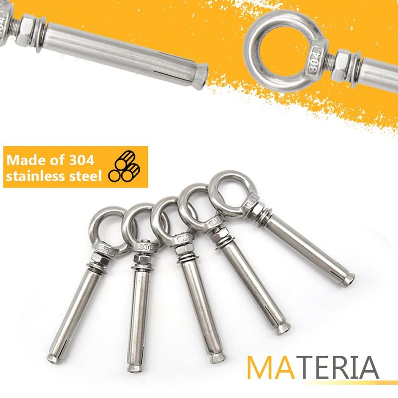 Hocansen 5Pcs Concrete Eye Bolt M8x90mm Expansion Eyebolt Eye Nut