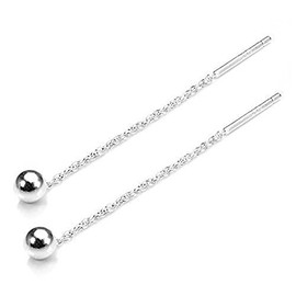 Iszie 925 Sterings Silver Tessel 4 mm Ball Dangle 4 cm Long Chain Earrings for Women Teen Girls Long Dangle Earrings