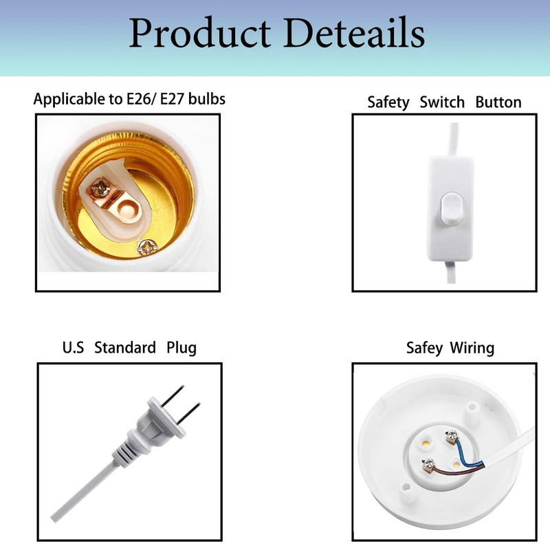 15ft Light Bulb Base with Cord E26/E27 Light Socket with