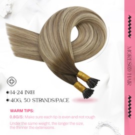 Moresoo I Tips Hair Extensions Real Human Hair 22 Inch Ombre Ash Brown to Ash Blonde I Tip Real Human Hair Extensions Blonde Highlight I Tip Extensions 100% Remy Hair I Tips Hair Extensions 40G/50S